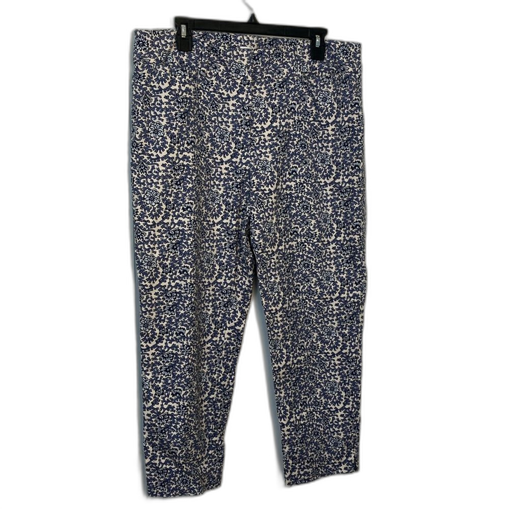 LOFT Navy and White Cropped Printed Pants